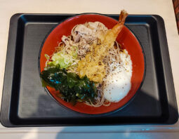 [名代 富士そば]肉玉えび天そば(620円)